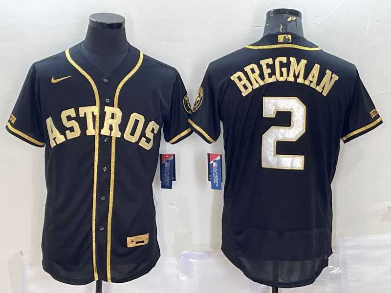 Mens Houston Astros #2 Alex Bregman Black Gold Flex Base Stitched Jersey->houston astros->MLB Jersey